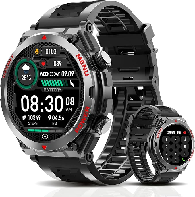 Military Smart Watch, 1.52-Inch Smartwatch with Text and Call, 24/7 Heart Rate Sleep Monitor, Blood Oxygen, and Activity Trackers - Compatible with iPhone and Android, for Men and Women