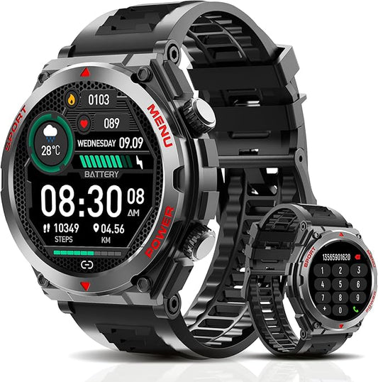 Military Smart Watch, 1.52-Inch Smartwatch with Text and Call, 24/7 Heart Rate Sleep Monitor, Blood Oxygen, and Activity Trackers - Compatible with iPhone and Android, for Men and Women