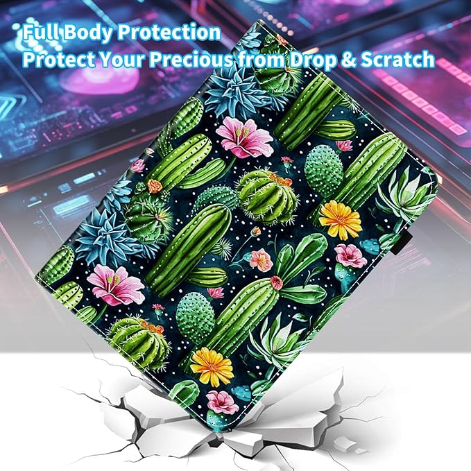 Case for Samsung Galaxy Tab A9 Plus/A9+ 5G 11 Inch 2023 Model (SM-X210/X216/X218),Card Slot PU Leather TPU Case Pen Holder Auto Wake Sleep,Cute Cactus