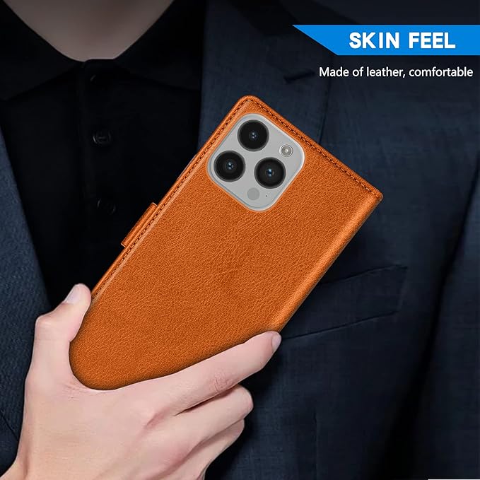 ZZXX for iPhone 14 Pro Wallet Case with [RFID Blocking] Card Slot Kickstand Magnetic Closure Leather Flip Fold Protective Phone Case for iPhone 14 Pro Case Wallet(Brown-6.1 inch)