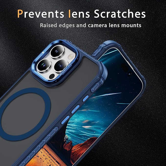 Magnetic for iPhone 16 Pro Case Blue with MagSafe Wireless Charging Heavy Duty Military-Grade Shockproof Protection Adjustable Kickstand Slim Matte Anti-Fingerprint Cover Men Women