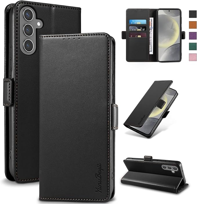 Wallet Flip Case for Samsung Galaxy S24 5G - [RFID Blocking] Luxury PU Leather Card Holder Magnetic Phone Cover with Kickstand,Shockproof Protective Case,Black