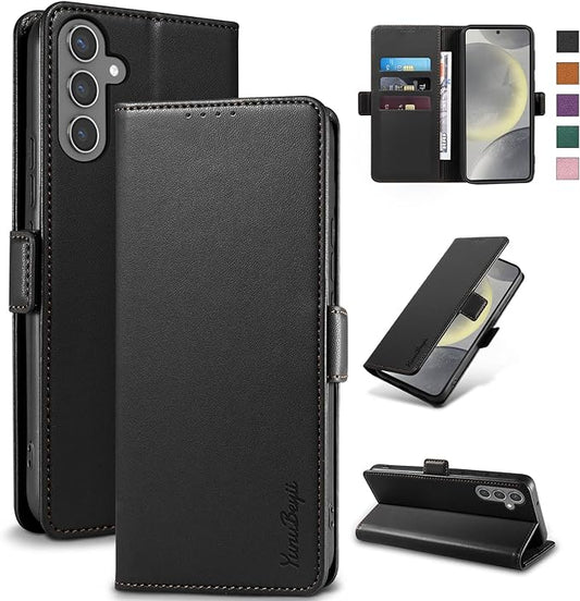 Wallet Flip Case for Samsung Galaxy S24 5G - [RFID Blocking] Luxury PU Leather Card Holder Magnetic Phone Cover with Kickstand,Shockproof Protective Case,Black