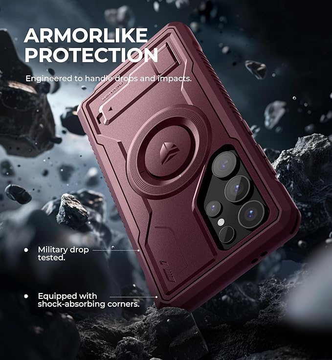 Dexnor Magnetic Case for Samsung Galaxy S24 Ultra Case, Compatible with Magsafe, 2 Front Frames & Built-in Screen Protector, Bumper Rugged Shockproof Full-Body Protective Cover with Kickstand,Red