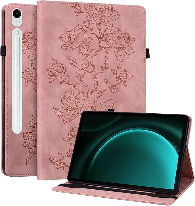 Case for Samsung Galaxy Tab S10 Lite/S10 FE/S9 FE 5G 10.9 Inch/Tab S9 11 Inch, Slim PU Leather Folio Cover with Multi-Angle Stand and Pen Holder, Pink