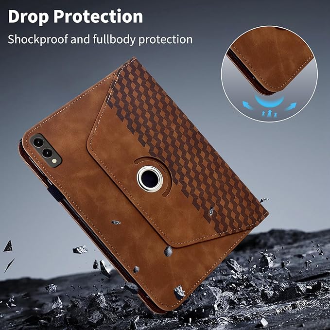 Case for Samsung Galaxy Tab S10 Plus 2024/ S9 Plus/S9FE Plus 12.4,360 Degree Rotating PU Leather Folio Protective Cover with Auto Sleep/Wake,Card Holder&Shoulder Strap for Woman Man, Brown