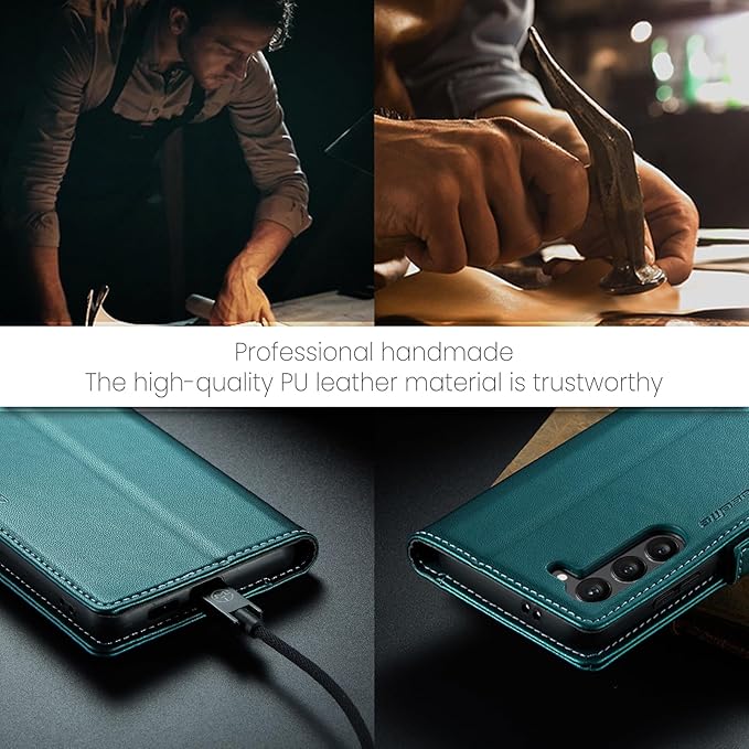 AUPAI for Samsung Galaxy S23 Plus Wallet Case with Credit Card Holder, PU Leather RFID Blocking Folio Flip Kickstand Magnetic Clasp Protective Phone Cover for Women Men Cyan