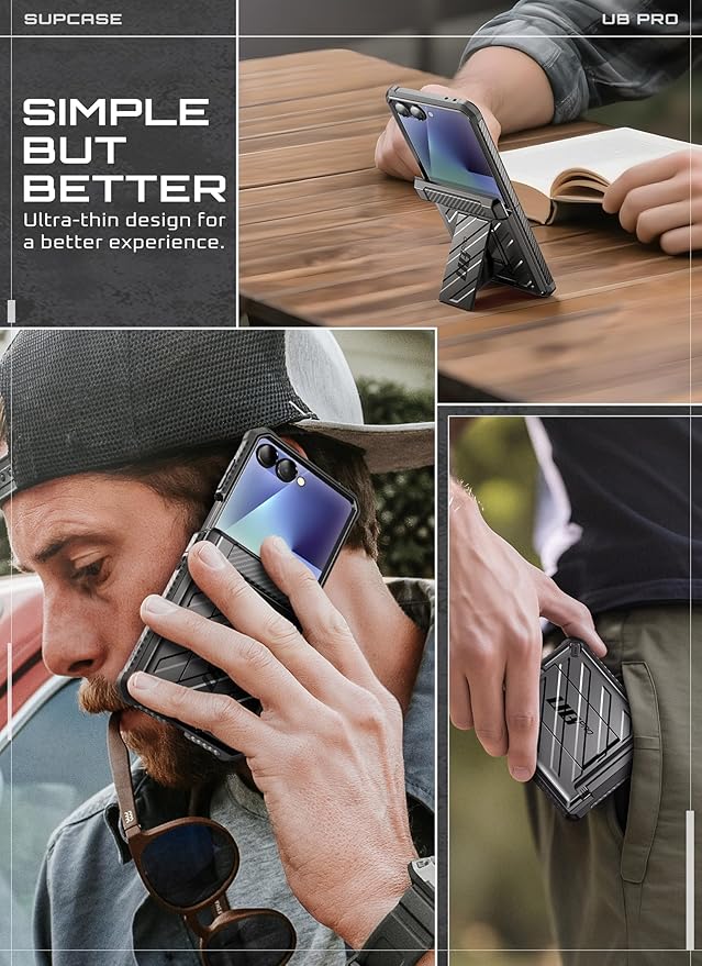 SUPCASE for Samsung Galaxy Z Flip 7 Case with Built-in Stand & Belt-Clip (Unicorn Beetle Pro), [Hinge Protection] [Front Tempered Glass Screen Protector] Full Body Military-Grade Phone Cover, Black