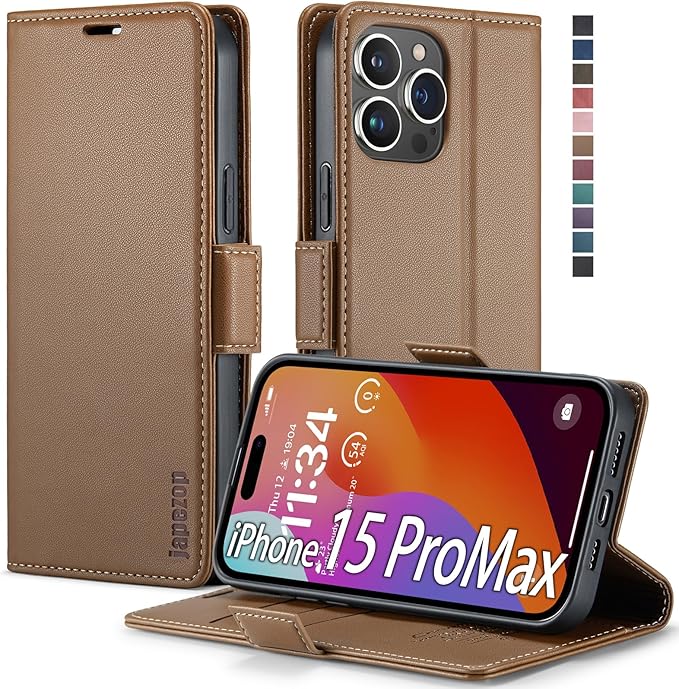 japezo iPhone 15 Pro Max 5G Wallet Case with [RFID Blocking],Card Holder Kickstand Magnetic,Leather Flip Case Wallet for iPhone 15 Pro Max 5G 6.7 Inch (Fashion Brown)