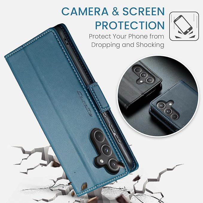 for Samsung Galaxy A55 5G Case, Premium PU Leather Wallet Case Flip Cover with [RFID Blocking][Card Holder][Stand Function] Shockproof Protective for Samsung Galaxy A55, Blue