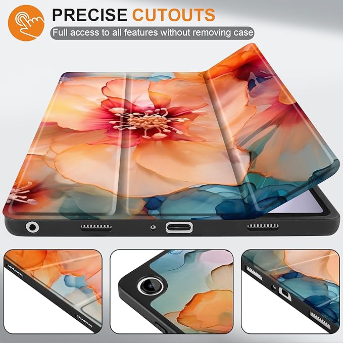 MEEgoodo Case for Samsung Galaxy Tab A9 Plus 11 inch Cover 2024 2023 with S Pen Holder, A9+ Smart Tablet Cases with Leather Trifold Stand+Soft TPU Back Shell+Smart Auto Wake/Sleep,Ink Colorful Flowers