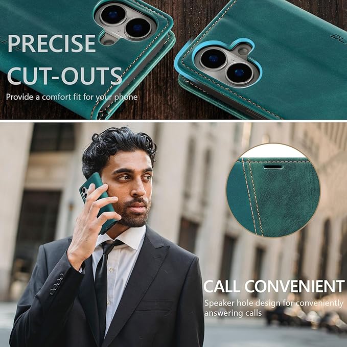 QLTYPRI for iPhone 16 Case Wallet with Card Holder, Vintage PU Leather Kickstand Magnetic Closure Shockproof Folio Book Cover Case for iPhone 16 - Retro Green