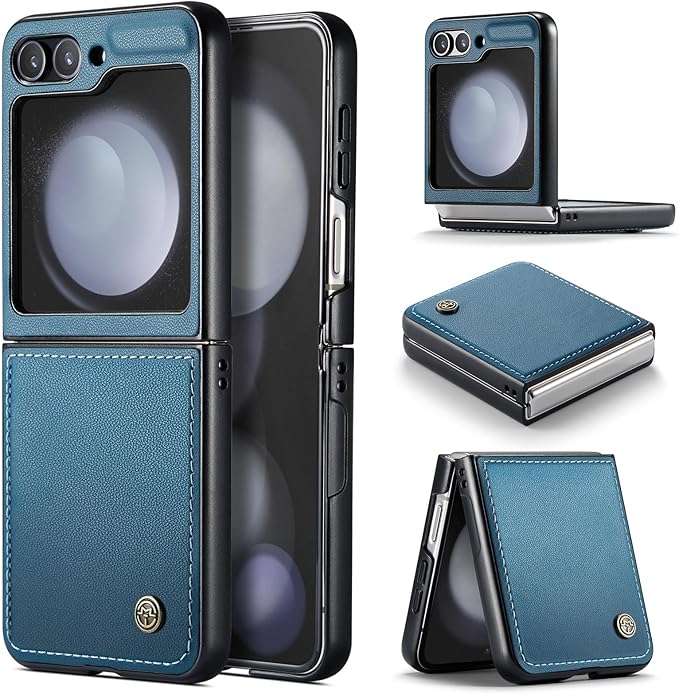 for Samsung Galaxy Z Flip 5 Case, Premium PU Leather Case Anti Scratch Slim Phone Shockproof Protective Phone Cover for Samsung Galaxy Z Flip5, Blue