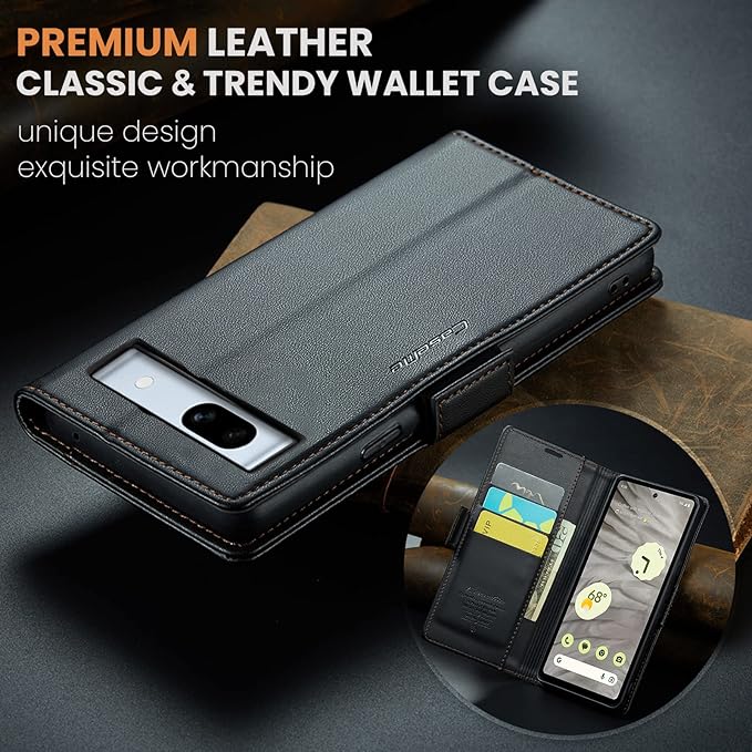 for Google Pixel 7A Case, Premium PU Leather Wallet Case Flip Cover with [RFID Blocking][Card Holder][Stand Function] Shockproof Protective for Google 7A, Black