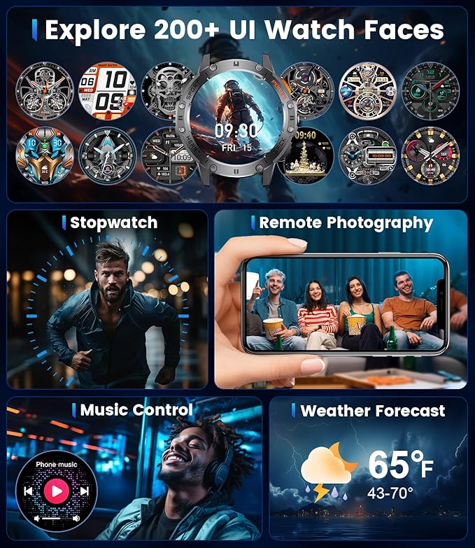 LIGE Military Smart Watches for Men(Answer/Make Call) with LED Flashlight,1.43" HD AMOLED Upgraded Outdor 530mAh Sports Smartwatch with Heart Rate/Sleep Monitor/IP68, Fitness Tracker for Android iOS