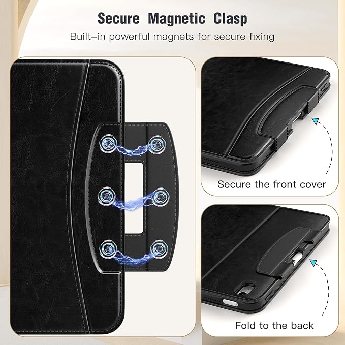 MoKo for iPad (A16) 11th Generation Case 11 inch 2025, iPad 10th Generation Case 10.9" 2022 with Pencil Holder & Pocket, Premium Leather Folio Stand Cover, Multiple Viewing Angles, Black