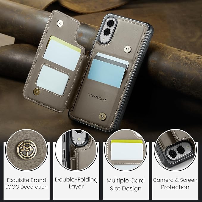 Vinich for Samsung Galaxy S25 Edge Wallet Case with Card Holder, RFID Blocking Credit Slots Kickstand Shockproof Phone Cover for Women Men, Gray