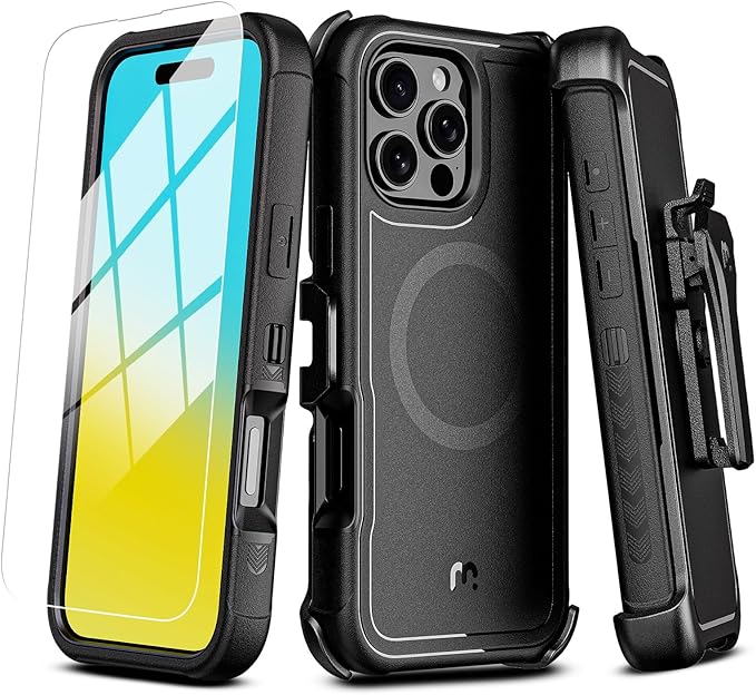 M MYBAT PRO for iPhone 16 Pro Max Case,Maverick Series Case with Belt Clip Holster,[Compatible with Magsafe] w/Screen Protector,Anti-Drop,Shockproof,w 360°Rotating Kickstand,Heavy Duty Protection