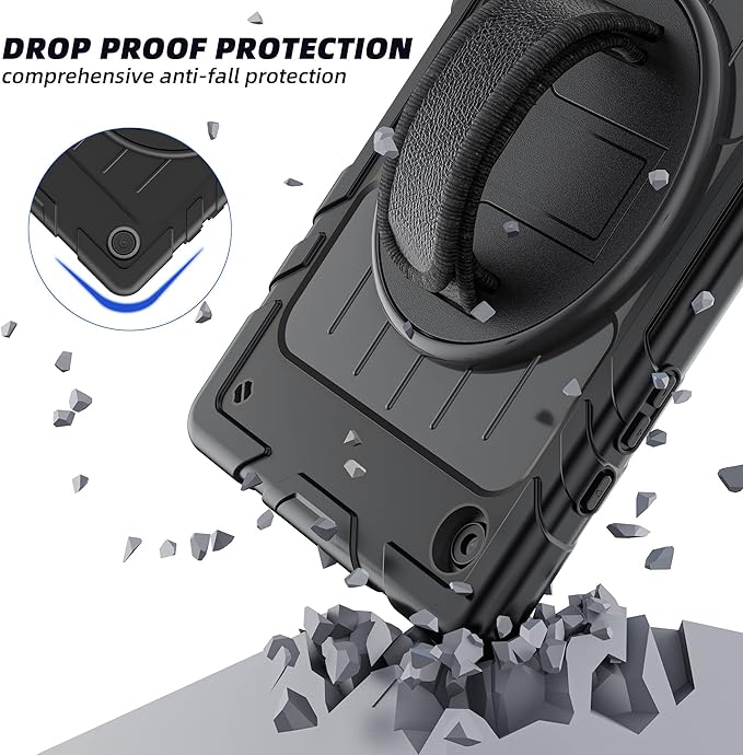 for Samsung Galaxy Tablet A8 Case 10.5 inch 2022 SM-X200/X205/X207 with Screen Protector [360 Rotating Stand] &Hand Shoulder Strap Shockproof Rugged Protective Cover|Black