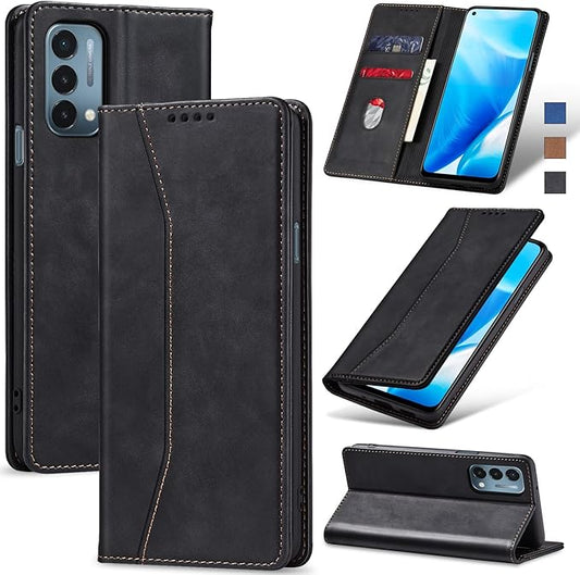 Jasonyu Flip Wallet Case for OnePlus Nord N200 5G,Leather Magnetic Folio Cover with Card Holder,Kickstand - TPU Shockproof Durable Protective Phone Case,Black