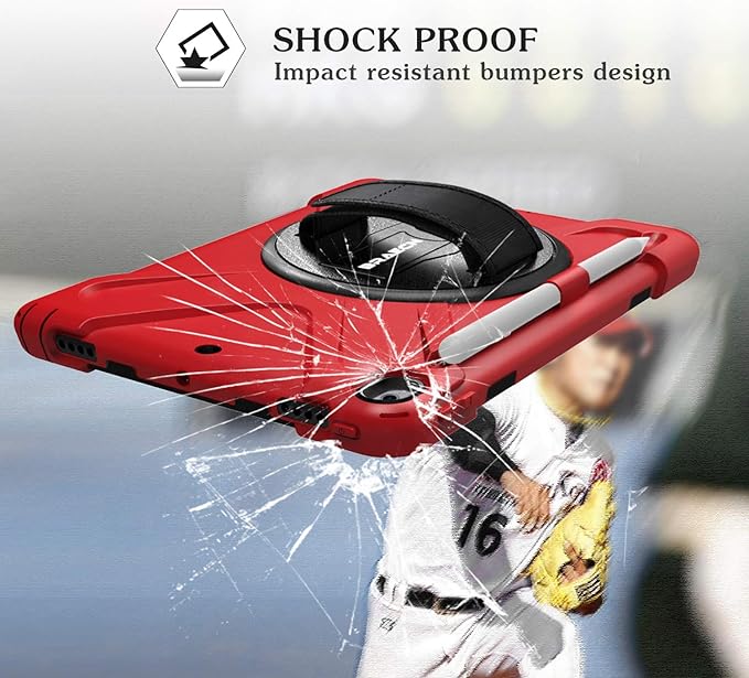 BRAECN for iPad Air 3rd Generation/Pro 10.5''Case with Pencil Holder, Kickstand/Hand Strap & Shoulder Strap,Heavy Duty Protection Childproof Silicone Kids Case for iPad AIir 3 2019/Pro 10.5 inch-Red