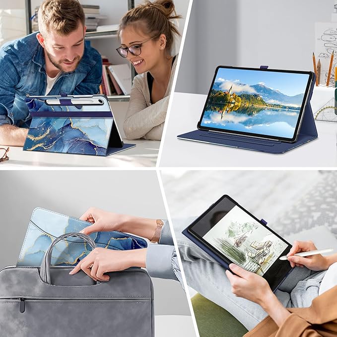 Fintie Case for Samsung Galaxy Tab S10 Lite/ S10 FE/ S9 FE 5G 10.9 Inch/Tab S9 11 Inch with S Pen Holder, Multi-Angle Viewing Protective Cover with Pocket, Auto Sleep/Wake, Ocean Marble