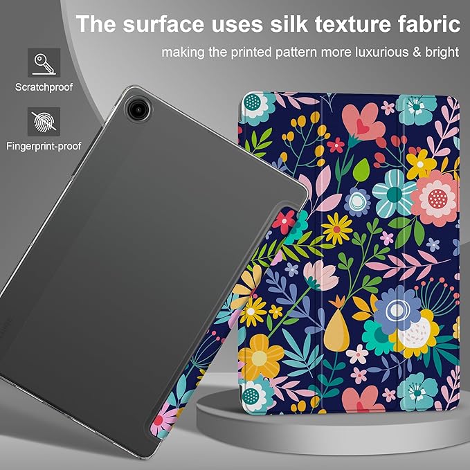 DONGKE Case for Samsung Galaxy Tab A9+/A9 Plus 11 inch 2024 2023 (SM-X210/X216/X218), Slim Stand Hard PC Translucent Back Shell Smart Cover, Auto Wake/Sleep - Colorful Florals