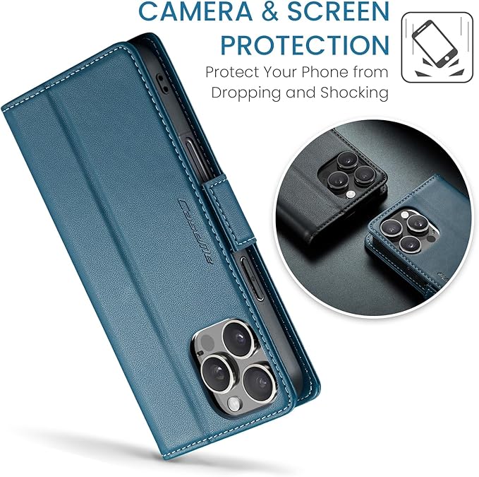 for iPhone 16 Pro Max Case, Premium PU Leather Wallet Case Flip Cover with [RFID Blocking][Card Holder][Stand Function] Shockproof Protective for iPhone 16 Pro Max 6.9", Blue