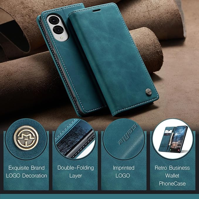 for Samsung Galaxy S25 Edge Case, Flip Wallet Leather Case with Card Holder Magnetic Closure Shockproof Kickstand Protective Phone Cases Cover for Galaxy S25 Edge, Blue-Green