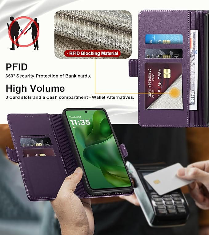 Wallet Flip Case for Moto G Power/Play (2025) - [RFID Blocking] Luxury PU Leather Card Holder Magnetic Phone Cover with Kickstand,Shockproof Protective Case,Purple
