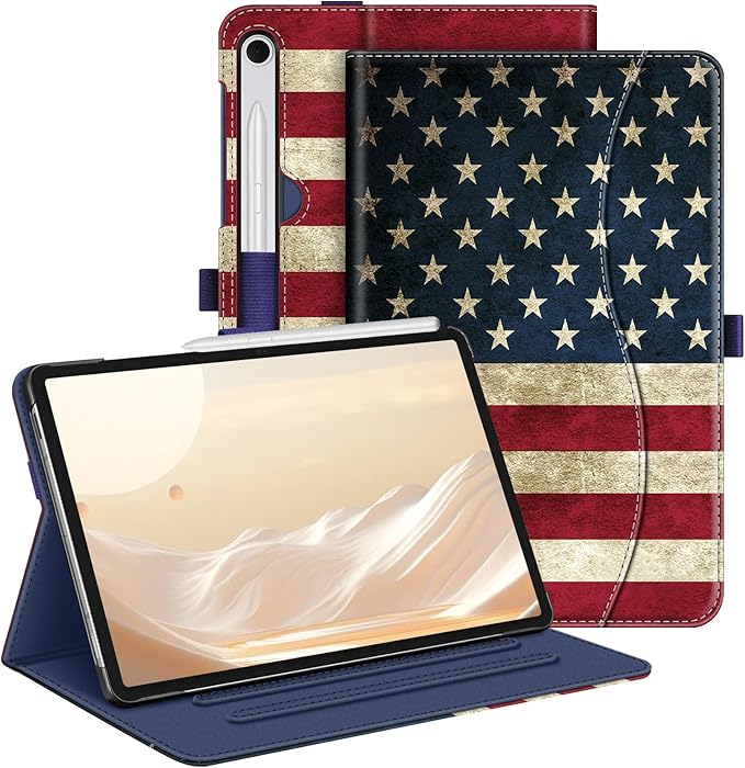Fintie Case for Samsung Galaxy Tab S10 Lite/ S10 FE/ S9 FE 5G 10.9 Inch/Tab S9 11 Inch with S Pen Holder, Multi-Angle Viewing Protective Cover with Pocket, Auto Sleep/Wake, US Flag