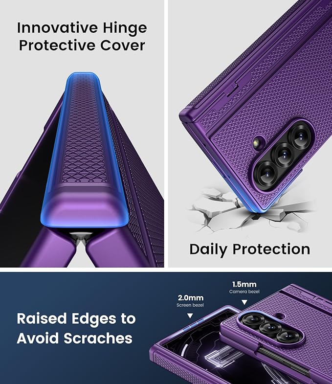 for Samsung Galaxy Z Fold 7 Slim Case with Stand, Glass Screen Protector, Full Hinge Protection, Thin & Rugged, Shockproof Protective Phone Case Cover for Samsung Galaxy Z Fold7 2025, Purple