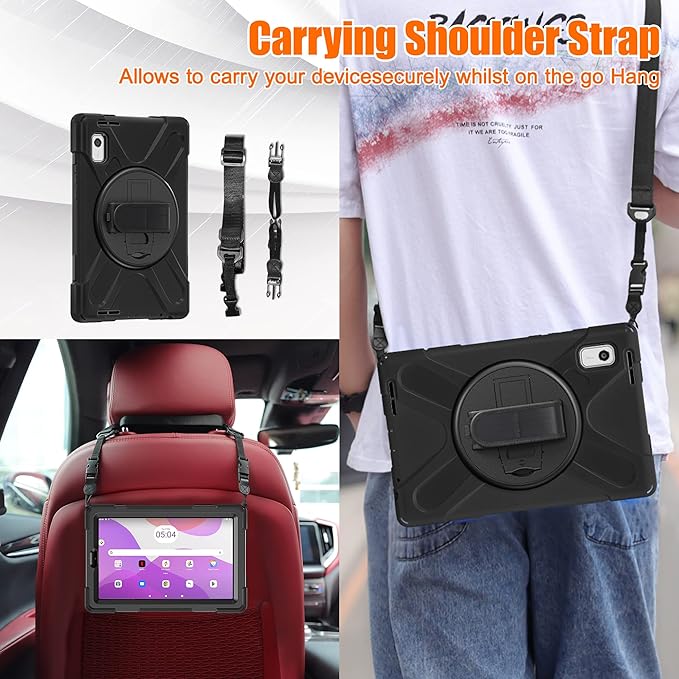 TSQQST Case for Lenovo Tab M9 9.0 Inch 2023 Model TB-310FU for Kids | Heavy Duty Rugged Shockproof Protective Case with [360 Rotating Stand] & Hand Strap, Function Cover for Lenovo M9 Tablet | Black