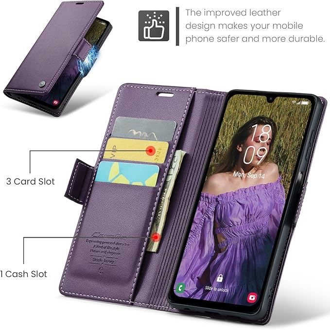 for Samsung Galaxy A15 4G/5G Case, Premium PU Leather Wallet Case Flip Cover with [RFID Blocking][Card Holder][Stand Function] Shockproof Protective for Samsung Galaxy A15, Purple