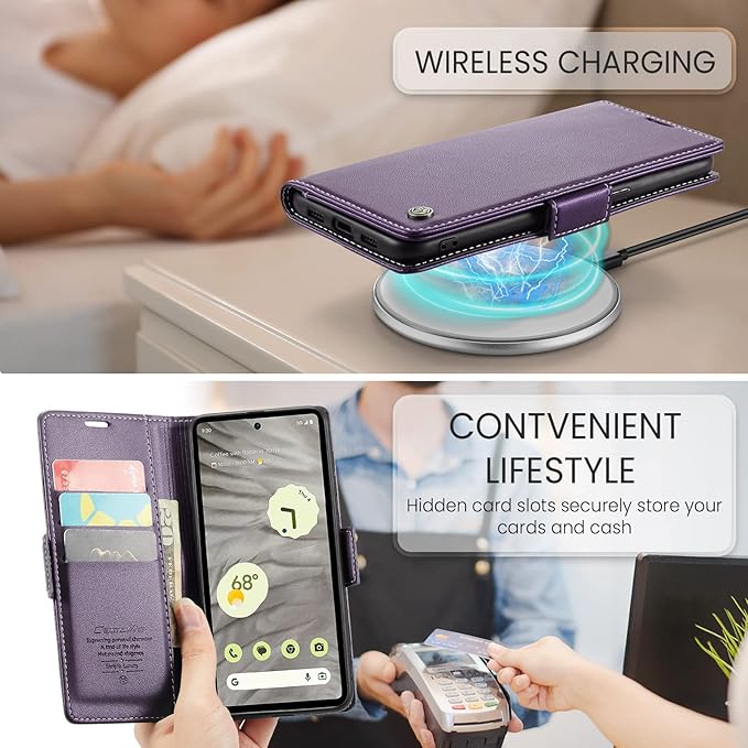 for Google Pixel 7A Case, Premium PU Leather Wallet Case Flip Cover with [RFID Blocking][Card Holder][Stand Function] Shockproof Protective for Google 7A, Purple