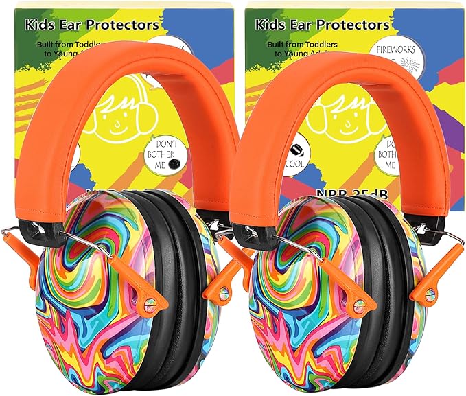 PROHEAR 032 Kids Ear Protection 2 Pack - Noise Cancelling Headphones Ear Muffs for Autism, Toddlers, Children,Individual Packing - Orange & Orange