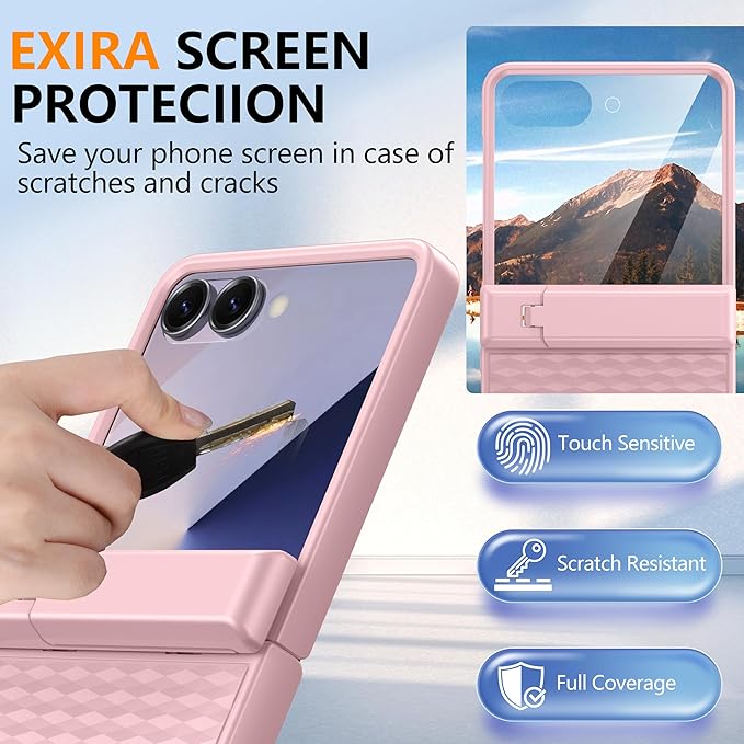 Magnetic for Samsung Galaxy Z Flip 7 Case [Hinge Protection＆Kickstand][Compatible with MagSafe][Built-in Screen Protector] Full-Body Military Protection Phone Case for Samsung Z Flip 7 Pink
