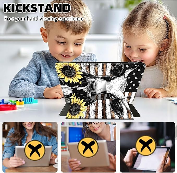 Case for Samsung Galaxy Tab A9 8.7 Inch 2023 Tablet Case, 360 Degree Rotating Folio Stand Smart Cover for Samsung Galaxy Tab A9 Tablet, Auto Sleep/Wake, Cow Sunflower