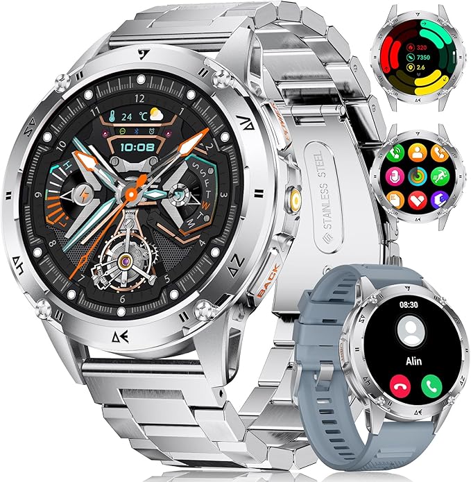 LIGE Military Smart Watch for Men iPhone Android 1.43" HD Amoled Rugged 110+ Sport Modes IP68 Waterproof Answer/Make Call Fitness Running Heart Rate Blood Pressure Health Mens Smartwatch