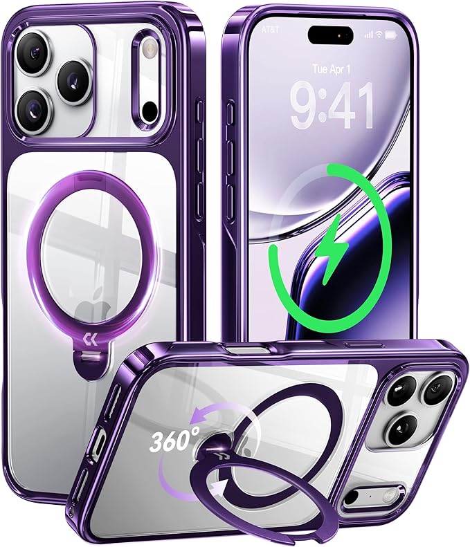 CASEKOO Purple Designed for iPhone 17 Pro Case with 360 Spin Magnetic Stand [Fit for MagSafe][17FT Military Protection] Slim Polished for iPhone 17 Pro Case with Stand 6.3'', Purple