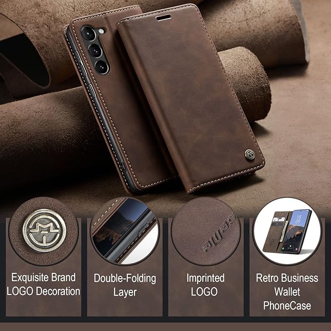 for Samsung Galaxy S23 Plus Case, Flip Wallet Leather Case with Card Holder Magnetic Closure Shockproof Kickstand Protective Phone Cases Cover for Samsung S23 Plus,Coffee