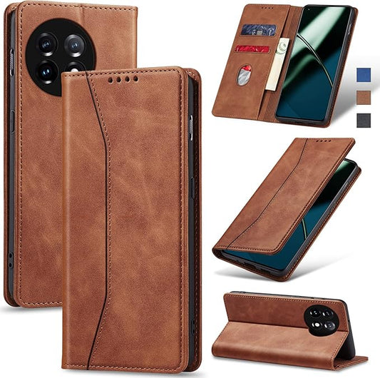 Jasonyu Flip Wallet Case for OnePlus 11 5G,Leather Magnetic Folio Cover with Card Holder,Kickstand - TPU Shockproof Durable Protective Phone Case,Brown