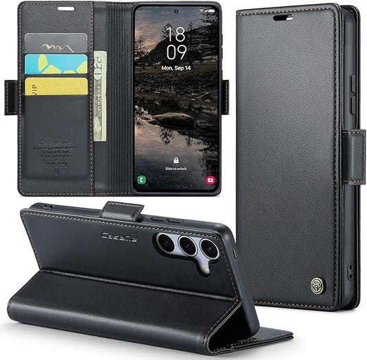 for Samsung Galaxy S25 Case, Premium PU Leather Wallet Case Flip Cover with [RFID Blocking][Card Holder][Stand Function] Shockproof Protective for Samsung Galaxy S25, Black