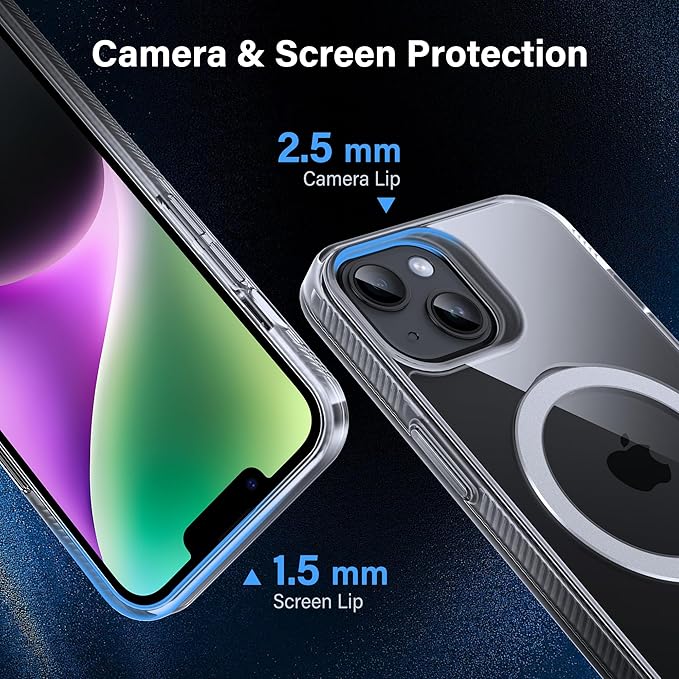 Magnetic Case for iPhone 13/14 - [Built-in Invisible Stand] [Compatible with MagSafe] [Military Grade Drop Protection] Anti-Yellowing Hard Back Silicone Edge Cover, 6.1", Clear
