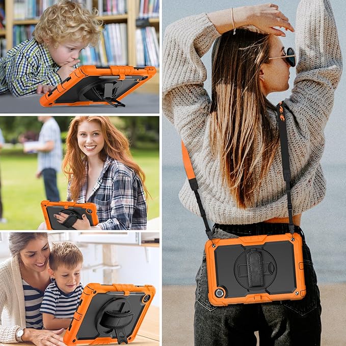 HXCASEAC Case for Samsung Galaxy Tab S6 Lite 10.4 inch, Protective with Screen Protector/Hand Strap/S Pen Holder, Shockproof S6 Lite Tablet Case 2024/2022/2020 SM-P610 SM-P613 SM-P620 - Orange