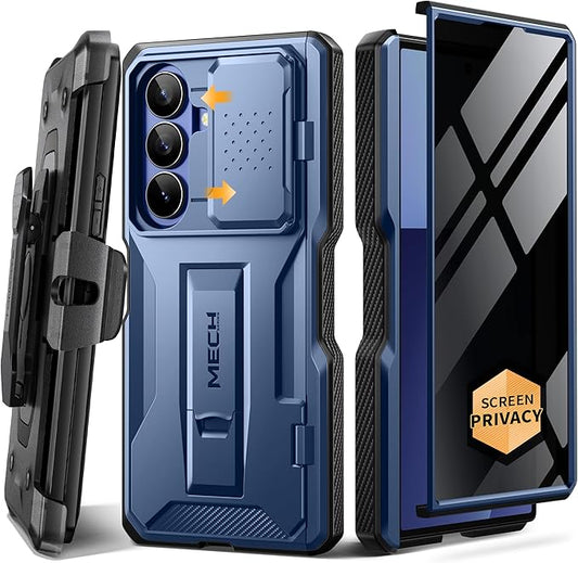 TONGATE for Z Fold 7 Case with Privacy Screen Protector, [Built-in Slide Camera Cover & Stand] [Anti Spy] Military Grade Drop Phone Case for Samsung Galaxy Z Fold 7 with Belt Clip, Blue Privacy