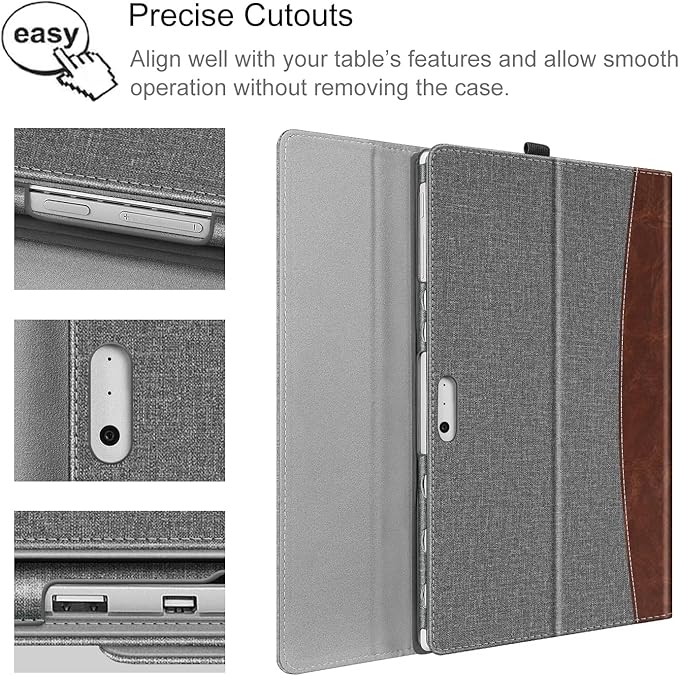 Fintie Case for 12.3 Inch Microsoft Surface Pro 7 Plus, Surface Pro 7/6/5/4/3 - Portfolio Business Cover with Pocket, Compatible with Type Cover Keyboard, Gray/Brown