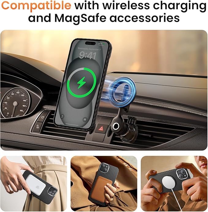Diaclara Slim Magnetic Series Designed for iPhone 15 Case 6.1'',[1500D Aramid Fiber] [Built in Magnet Ring] Strong Compatible with Mag-Safe, Protective Shockproof Bumper for iPhone 15, Black