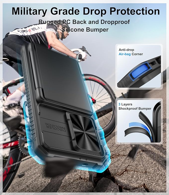 for Samsung Galaxy S25 Case Wallet, Card Holder (4-5 Cards), RFID Block, Slide Camera Cover, Military Grade Drop Shockproof Protection, Heavy Duty Men Women Phone Case for Samsung S25, Black