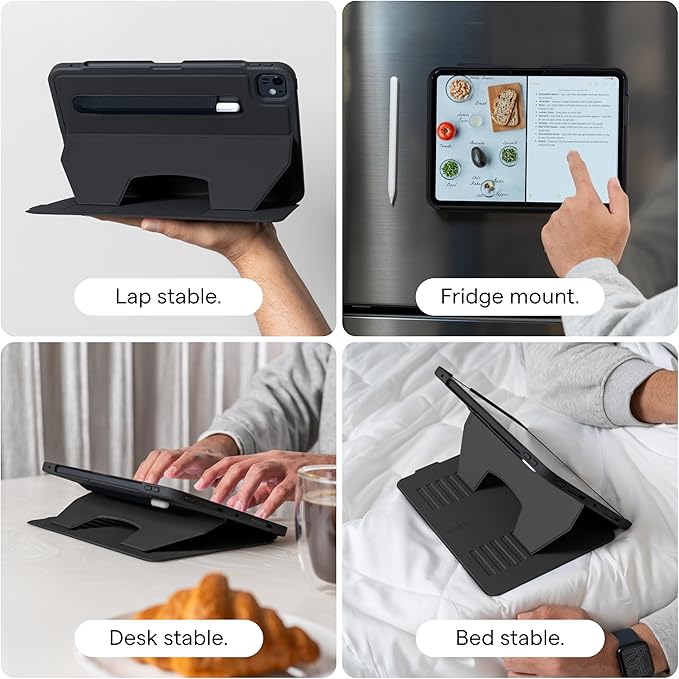 Zugu Case for iPad Air 13 Inch M3 2025 & M2 2024 &/12.9 inch (3rd/4th Gen), Slim Protective Cover with Apple Pencil Charging & Storage, Auto Wake/Sleep, Multiple Viewing Angles (Black)